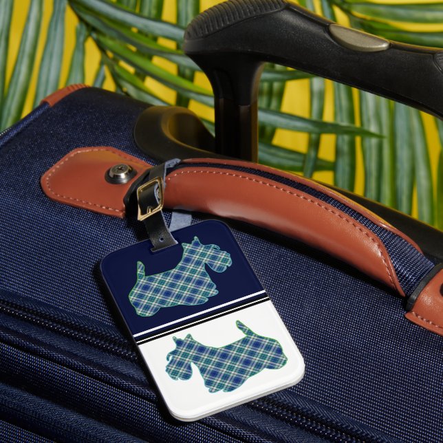 Scottish Terrier Blue Plaid Luggage Tag (Front Insitu 1)