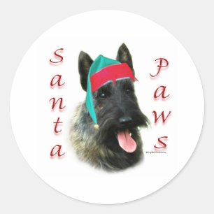 Scottish Terrier (brindle) Santa Paws Classic Round Sticker