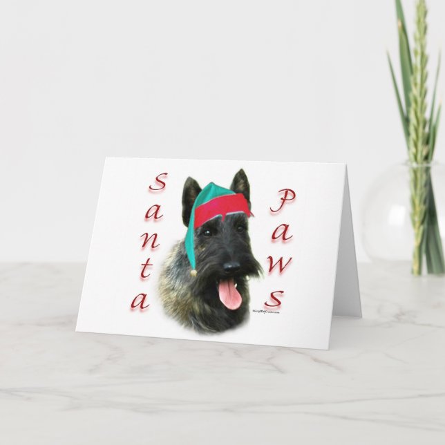 Scottish Terrier (brindle) Santa Paws Holiday Card (Front)