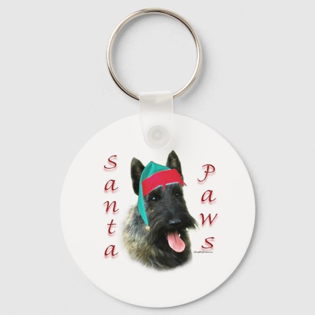 Scottish Terrier (brindle) Santa Paws Key Ring (Front)