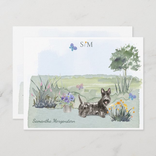 Scottish Terrier Butterfly  Monogram & Name     Card (Front/Back)