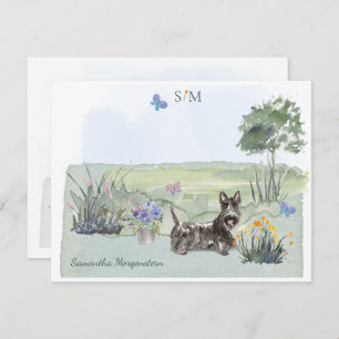 Scottish Terrier Butterfly  Monogram & Name     Card