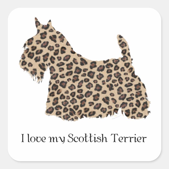 Scottish Terrier Cheetah Print Square Sticker (Front)