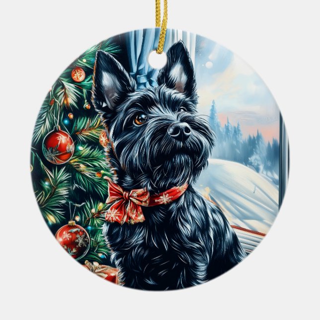 Scottish Terrier Christmas Ceramic Tree Decoration (Front)