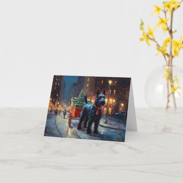 Scottish Terrier Christmas Festive Season  Card (Yellow Flower)