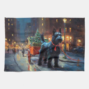 Scottish Terrier Christmas Festive Season Tea Towel