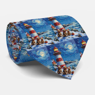 Scottish Terrier Christmas Lighthouse Holiday Tie