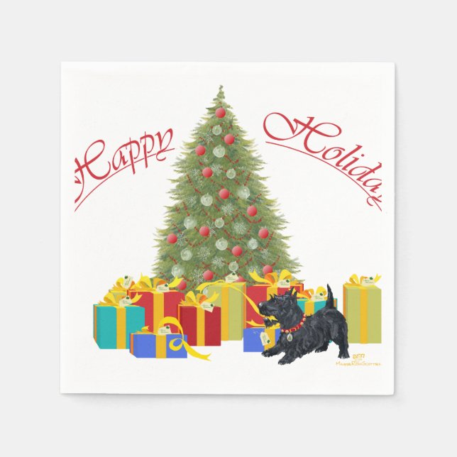 Scottish Terrier Christmas Napkin (Front)