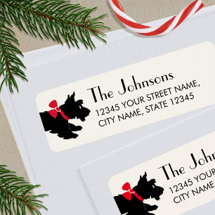 Scottish Terrier Christmas Red Bow Return Address