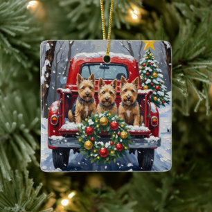 Scottish Terrier Christmas Red Truck Holiday Ceramic Ornament