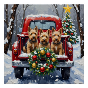 Scottish Terrier Christmas Red Truck Holiday Poster