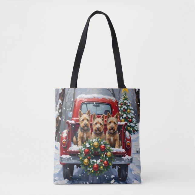 Scottish Terrier Christmas Red Truck Holiday Tote Bag (Front)