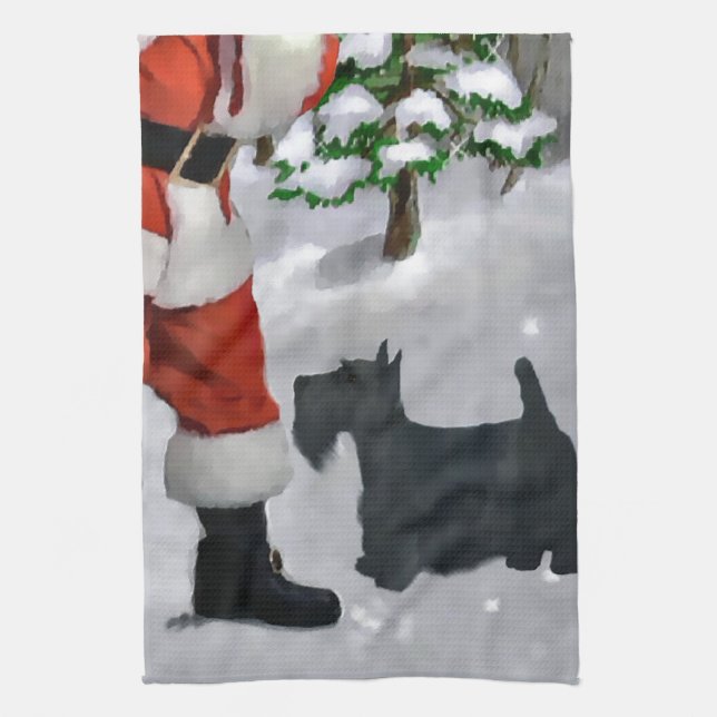 Scottish Terrier Christmas Tea Towel (Vertical)