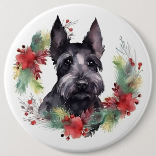 Scottish Terrier Christmas Wreath Festive Pup 6 Cm Round Badge