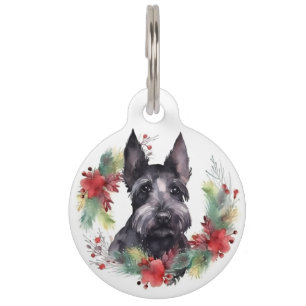 Scottish Terrier Christmas Wreath Festive Pup Pet Tag
