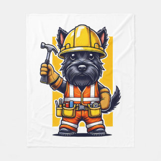 Scottish Terrier Construction Worker Fleece Blanket