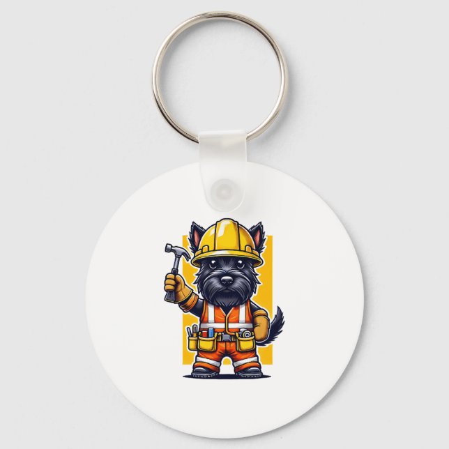 Scottish Terrier Construction Worker Key Ring (Front)