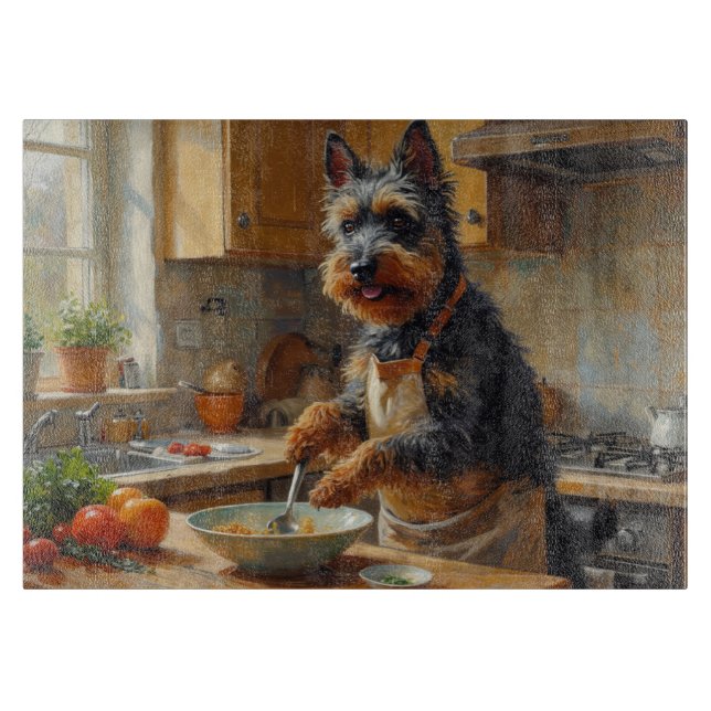 Scottish Terrier Cooking in Kitchen Cutting Board (Front)