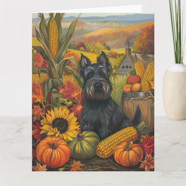Scottish Terrier Dog Autumn Harvest Thanksgiving Card (Front)