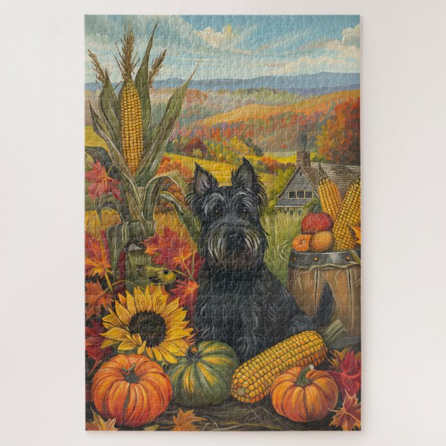 Scottish Terrier Dog Autumn Harvest Thanksgiving Jigsaw Puzzle (Vertical)
