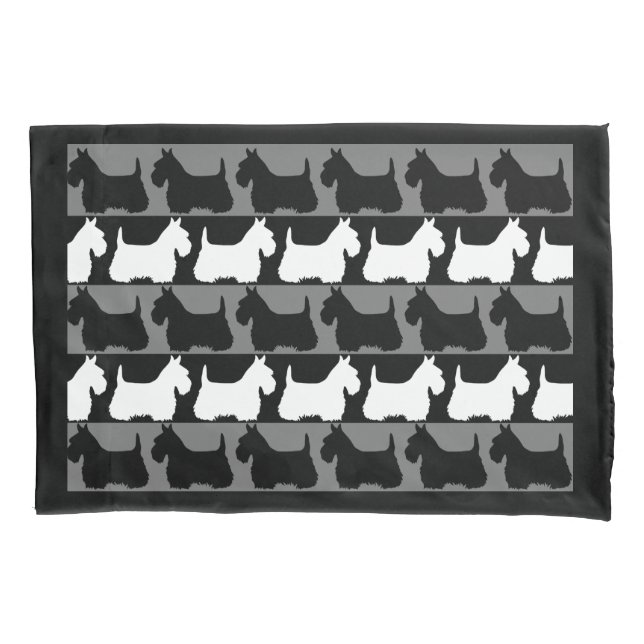 Scottish Terrier dog black/grey/white, stripes  Pillowcase (Front)
