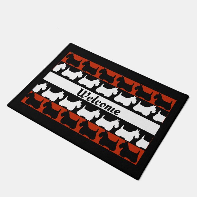 Scottish Terrier dog black/red/white, stripes Doormat (Angled)