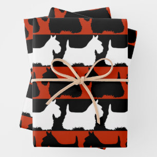 Scottish Terrier dog black/red/white, stripes Thro Wrapping Paper Sheet