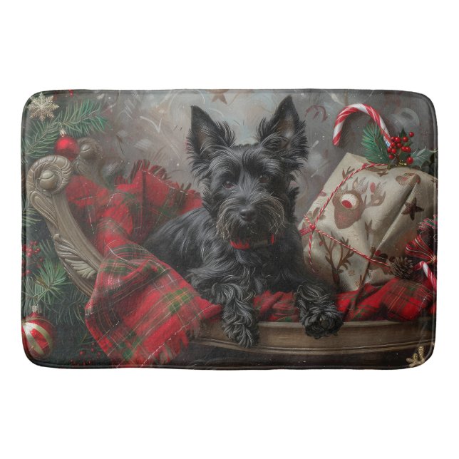 Scottish Terrier Dog Christmas Festive Bath Mat (Front)