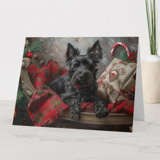 Scottish Terrier Dog Christmas Festive Card (Front)
