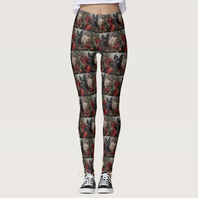 Scottish Terrier Dog Christmas Festive Leggings (Front)