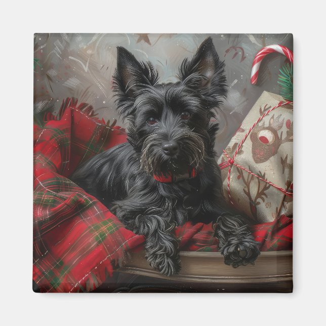 Scottish Terrier Dog Christmas Festive Magnet (Front)