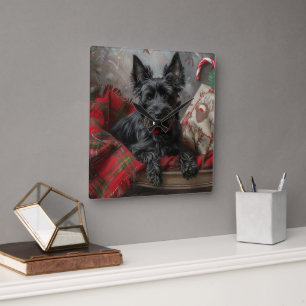 Scottish Terrier Dog Christmas Festive Square Wall Clock