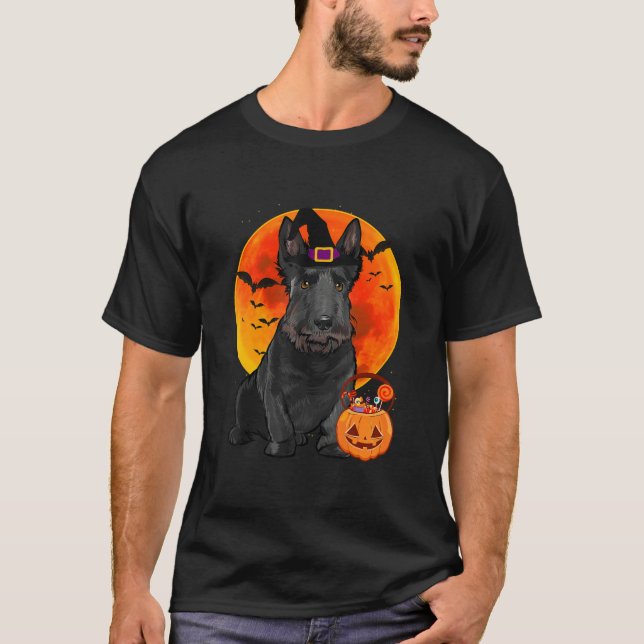 Scottish Terrier Dog Halloween Jack O Lantern Pump T-Shirt (Front)