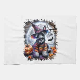 Scottish Terrier Dog Halloween Tea Towel