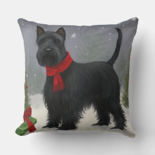 Scottish Terrier Dog in Snow Christmas Cushion