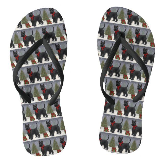Scottish Terrier Dog in Snow Christmas Jandals (Footbed)