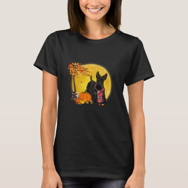 Scottish Terrier Dog Leaf Fall Hello Autumn T-Shirt (Front)