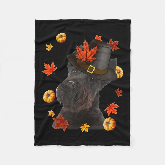 Scottish Terrier Dog Pilgrim Hat Fall Happy Thanks Fleece Blanket (Front)