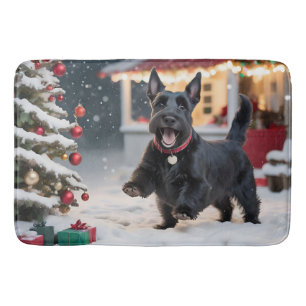 Scottish Terrier Dog Playing Christmas Snow Bath Mat