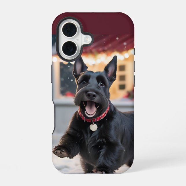 Scottish Terrier Dog Playing Christmas Snow iPhone 16 Case (Back)