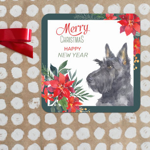 Scottish Terrier Dog Poinsettia Bouquet  Square Sticker