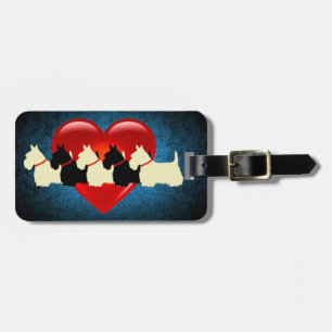 Scottish Terrier dog, red heart, granite blue Luggage Tag