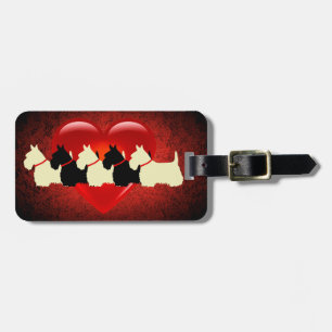 Scottish Terrier dog, red heart, granite red Luggage Tag