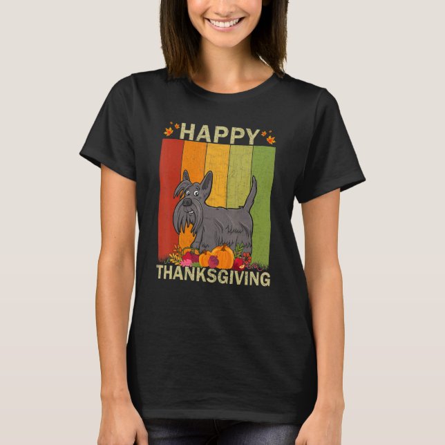 Scottish Terrier Dog Retro Graphic Matching Thanks T-Shirt (Front)