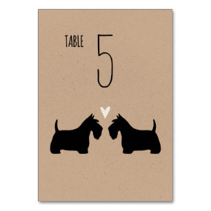 Scottish Terrier Dog Silhouettes Wedding Reception Table Number