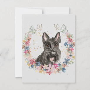 Scottish Terrier Dog Spring Flowers Monogram Card