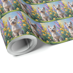 Scottish Terrier Dog Spring Flowers Painting Wrapping Paper