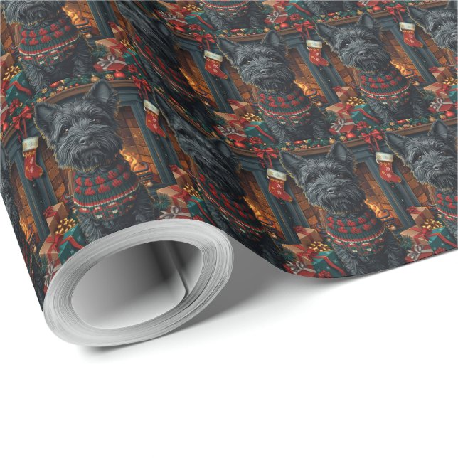 Scottish Terrier Dog With Christmas Gifts  Wrapping Paper (Roll Corner)