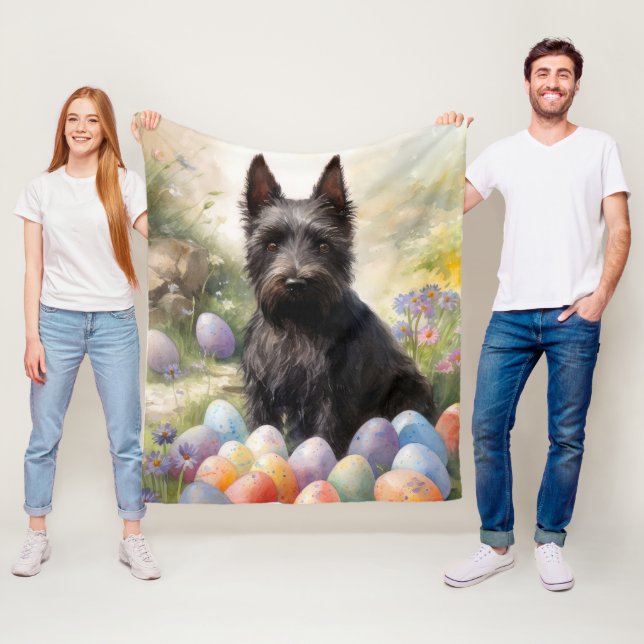 Scottish Terrier Dog with Easter Eggs Holiday Fleece Blanket (In Situ)