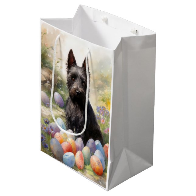 Scottish Terrier Dog with Easter Eggs Holiday Medium Gift Bag (Front Angled)